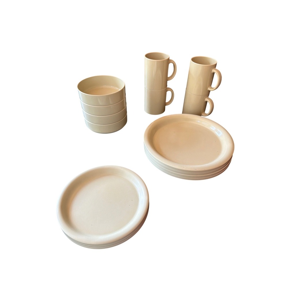 Ingrid‎ Ltd Dinnerware Set Cream Melamine Vintage Chicago MCM Picnic 15pc Set